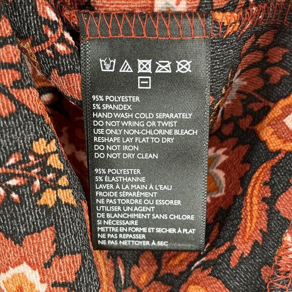 Free People Floral‎ Wrap Mini Dress Brown Rust Ruffle Hem Boho Cottagecore XS - Picture 8 of 11